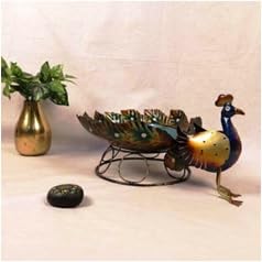 Peacock Bowl Showpiece | Colourful Iron Decorative Bowl for Living Room Display