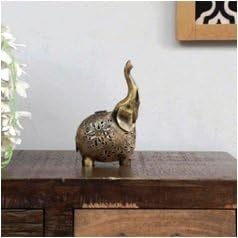 Elephant Figurine | Gold Iron Animal Showpiece for Table or Shelf Display