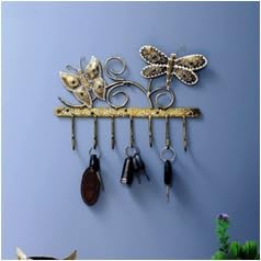 Multicolour 7 Hook Metal Wall Hanger | Decorative Key Holder Frame for Entryway or Home Interior