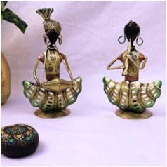 Musician Tea Light Decor Set of 2 | Metal Candle Holders with Folk Theme for Festive Ambience