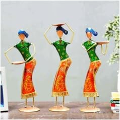 Lady Farmer Figurines Set of 3 | Antique Metal Showpieces for Rustic Theme Decor