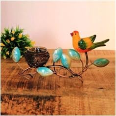Metal Bird with Nest Tea Light Holder | Unique Table Decor for Living Room, Balcony or Festive Decoration