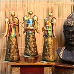 Metallic Star Angels Figurines Set of 3 | Spiritual Table Decor for Living Room or Gifting