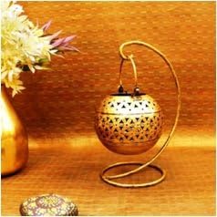 Golden Round Tea Light Holder | Iron Painted Decorative Candle Stand for Living Room
