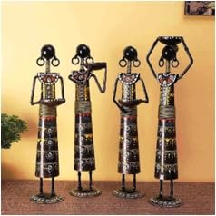 Tribal Lady Farmer Figurines Set of 4 | Painted Cultural Showpieces for Home Decor
