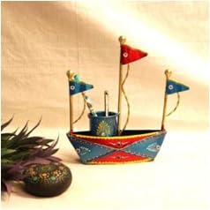 Iron Boat Pen Stand | Painted Decorative Nautical Theme Desk Organizer