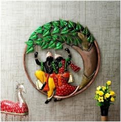 Radha Krishna Multicolour Wall Art | Ethnic Metal Frame for Spiritual Home and Living Room Decor