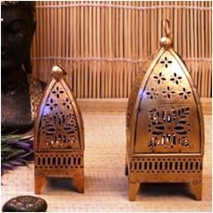 Antique Minar Lantern Set of 2 | Vintage Metal Candle Holders for Ethnic Home Decor