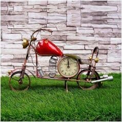Red Bike Clock Showpiece | Metal Motorcycle with Timepiece Decor for Home or Office