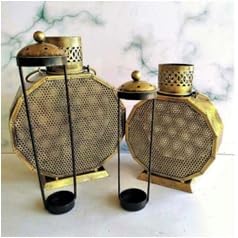 Vintage Lantern Set of 2 | Antique Metal Lighting Showpieces for Festive Ambience