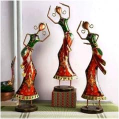 Rajasthani Dancing Ladies Figurines Set of 3 | Colourful Folk Art Showpieces for Home Display