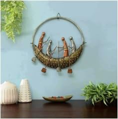 Multicolour Boat Wall Art | Iron Handcrafted Decor for Nautical or Rustic Room Themes