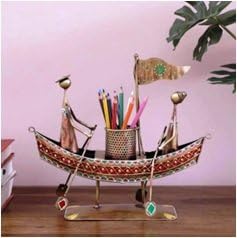 Boat Pen Stand | Multicolour Hand Painted Nautical Desk Organizer for Office Table