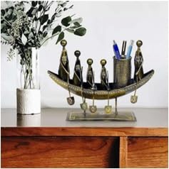 Metallic Boat Tabletop Showpiece Decor | Elegant Handmade Art Piece for Shelf, Office or Living Room Accent Display