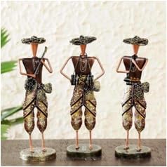 Musician Men Figurine Set of 3 | Antique Rajasthani Metal Decor for Home Display