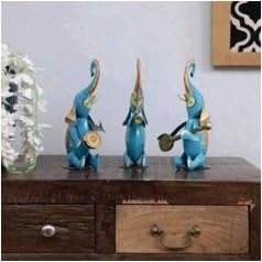 Elephant Musician Figurines Set of 3 | Multicolour Decorative Showpieces for Home Styling
