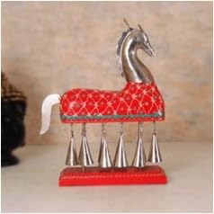 Painted Horse with Bells | Colourful Metal Decorative Figurine for Indian Festive Decor