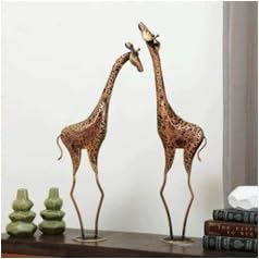 Giraffe Figurines Set of 2 | Metallic Animal Statues for Table, Shelf or Nursery Decor