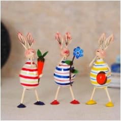Striped Rabbit Figurines Set of 3 | Multicoloured Decorative Animal Showpieces