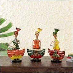 Wrought Human Figurines Set of 3 | Multicolour Iron Artistic Showpieces for Table Display