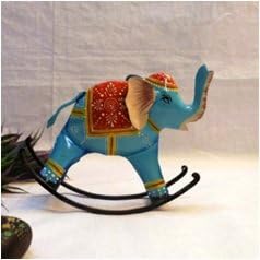Rocking Elephant Showpiece | Multicolour Iron Painted Animal for Kids Room or Display
