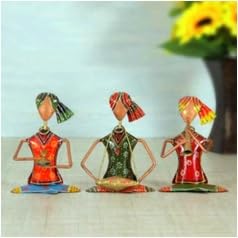 Musician Sitting Dolls Set of 3 | Traditional Indian Folk Art Figurines for Table Decor