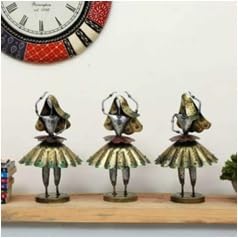 Wrought Lady Figurines Set of 3 | Antique Metal Showpieces for Artistic Room Decor