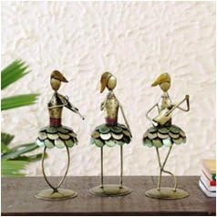 Green Wrought Iron Figurines Set of 3 | Artistic Human Showpieces for Living Room Decor