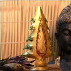 Painted Xmas Tree Showpiece | Iron Decorative Christmas Tree Figurine for Holiday Decor