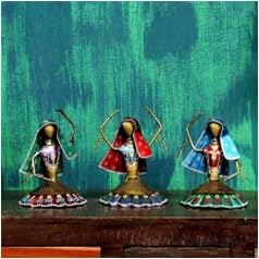 Dancing Women Sitting Figurines Set of 3 | Decorative Traditional Indian Dolls for Table Decor