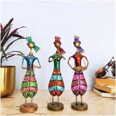 Rajasthani Musician Men Set of 3 | Multicolour Folk Figurines for Wall or Table Decor