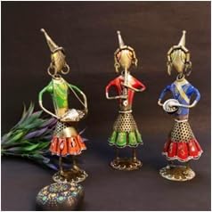 Musical Players Figurines Set of 3 | Iron Painted Rajasthani Dolls for Tabletop Display