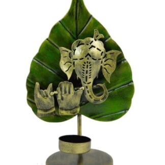 Ganesha Leaf Tea Light Holder | Decorative Candle Stand for Festive Home Decor