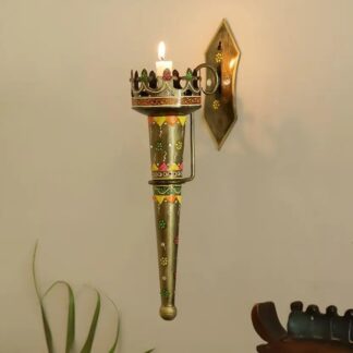 Antique Wall Mashal Tea Light Holder | Handcrafted Iron Metal Torch Sconce | Wall Candle Holder for Living Room, Temple & Balcony | Royal Vintage Decor | Diwali & Festive Gift (40.6 cm / 17 Inch)