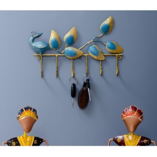 Metal Key Holder for Wall | Decorative Key Organizer with Hooks | Wall Decor, Wall Art for Home | Ideal Gift for Birthday, Housewarming, Key Stand, Strong Hooks (Peacock Hook)
