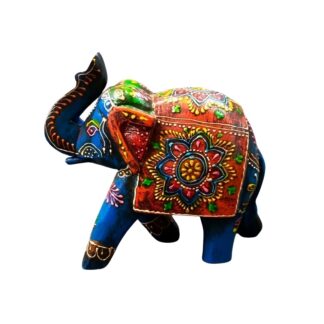 Multicolour Wooden Elephant Showpiece | Small Traditional Animal Decor for Table Display
