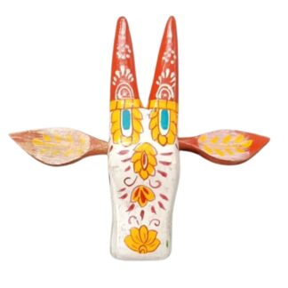 Handpainted Wooden Cow Head Wall Hanging | 2.5 x 2 x 6 Inch | Traditional Nandi Bull Face Wall Decor for Entrance Door | Ethnic Home Decoration Items for Living Room & Pooja Room (White & Multicolour)
