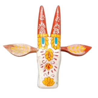 Handpainted Wooden Cow Head Wall Hanging | White Bull Head Nandi Wall Decor for Home, Living Room, Entrance | Vintage Ethnic Spiritual Decorative Art Sculpture 6 Inch (White)