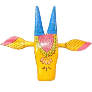 Handpainted Wooden Cow Head Wall Hanging | Yellow Bull Head Nandi Wall Decor for Home, Living Room, Entrance | Vintage Ethnic Spiritual Decorative Art Sculpture 6 Inch (Yellow)