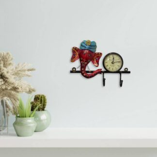 Metal Key Holder for Wall | Decorative Key Organizer with Hooks | Wall Decor, Wall Art for Home | Ideal Gift for Birthday, Housewarming, Key Stand, Strong Hooks (Ganesh Hook with Clock)