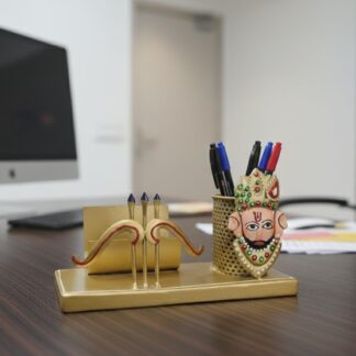 Stylish Metal Pen Holder with Mobile, Visiting Card Holder | Multipurpose Desk Organizer for Office Desk and Study Table (KHATU SHYAAM JI)