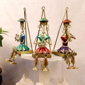 Lady Musicians Set of 3 | Handcrafted Tribal Female Figurines Playing Instruments | Folk Art Home Tabletop Decor for Cultural Corners or Festive Styling