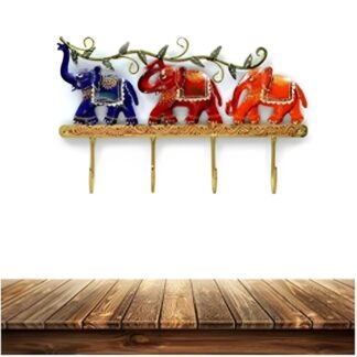 Antique 3 Elephant Design Key Holder with 4 Hooks, Iron Key Organizer, Handcrafted Home Decor Item, Wall Decoration, Stylish Key Hanger for Home, Office, Living Room, Entryway