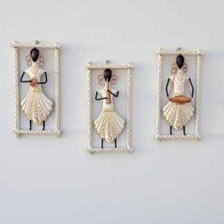 Handcrafted Metal Abstract Figures Wall Sculpture | Decorative Metal Wall Art for Living Room, Dining Room, Bedroom | Modern Home Decor Wall Hanging (WHITE_ARUNA_FRAME)