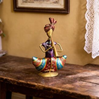 Sitting Sardar Pipadi Musician Figurine Handcrafted Rajasthani Showpiece | Single Home Decor Statue for Living Room, Office Desk & Shelf | Decorative Table Item | 16 cm
