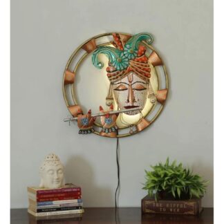 Halo Krishna Wall Hanging Metal Wall Decor Frame for Living Room & Bedroom | Handmade Metal Wall Art 46x3x46 CM Metal Wall Frame