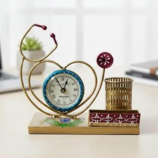 Stethoscope Pen Holder for Table | Antique Metal Desk Organiser & Pen Stand for Office Table Stylish | Medical Stationery Items & Office Desk Decorative Item for Doctor Nurse Gift (23 x 8 x 23 cm)