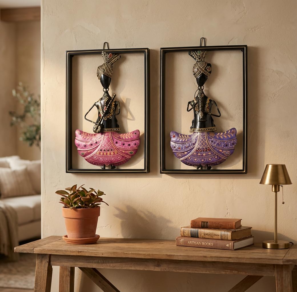 Metal Iron Musician Wall Mount Hanging Showpiece (Set of 3, 13.5 Inches) | Multicolor Musical Instrument Idol Figurine | Home Decoration Items for Living Room, Hall & Bedroom | Best Gift for House Warming Ceremony (Set of 2 - Black)