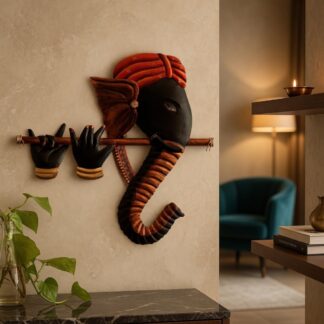 Metal Wall Art for Living Room – Lord Ganesha Playing Flute Wall Hanging Sculpture | Decorative Religious Metal Wall Decor for Home, Pooja Room Temple | Housewarming Gift (43 cm)