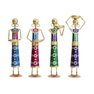 Kalbelia Tea Light Holder Dolls Set of 4 | Metal Rajasthani Decorative Candle Stand